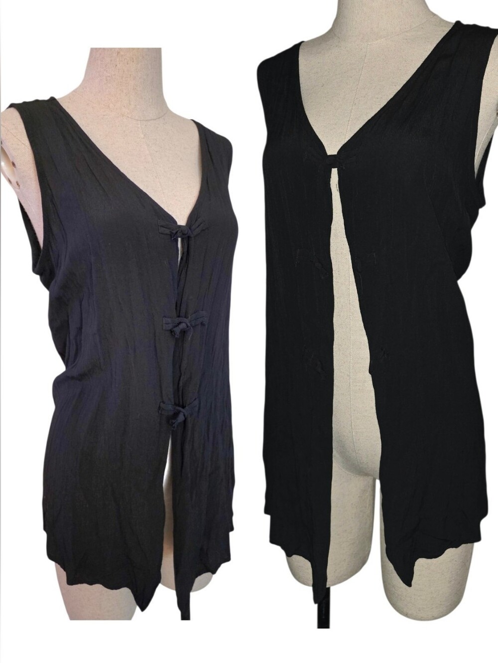 One Size Vintage Rampage 1980s 1990s Black Chiffon Sleeveless Tunic Top Vest